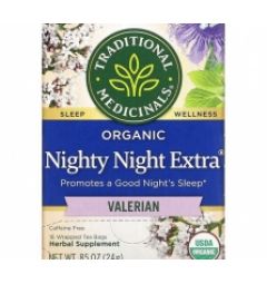 Traditional Medicinals, Organic Nighty Night Extra Tea, Valerian, 16 Wrapped Tea Bags, 0.85 oz (24 g