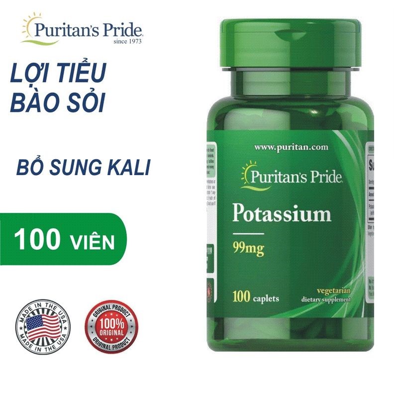  Viên uống lợi tiểu hỗ trợ giảm sỏi thận Potassium 99mg Puritan's Pride 100 viên