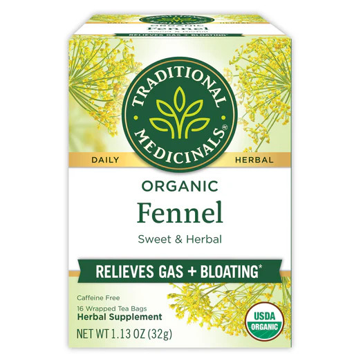 Traditional Medicinals, Organic Fennel relieves gas+ Bloating , 16 Wrapped Tea Bags